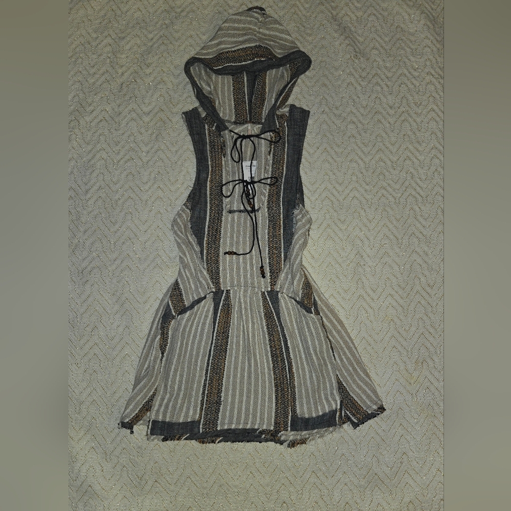 Free People Striped Hooded Mini Dress in Beige, Gray and Brown